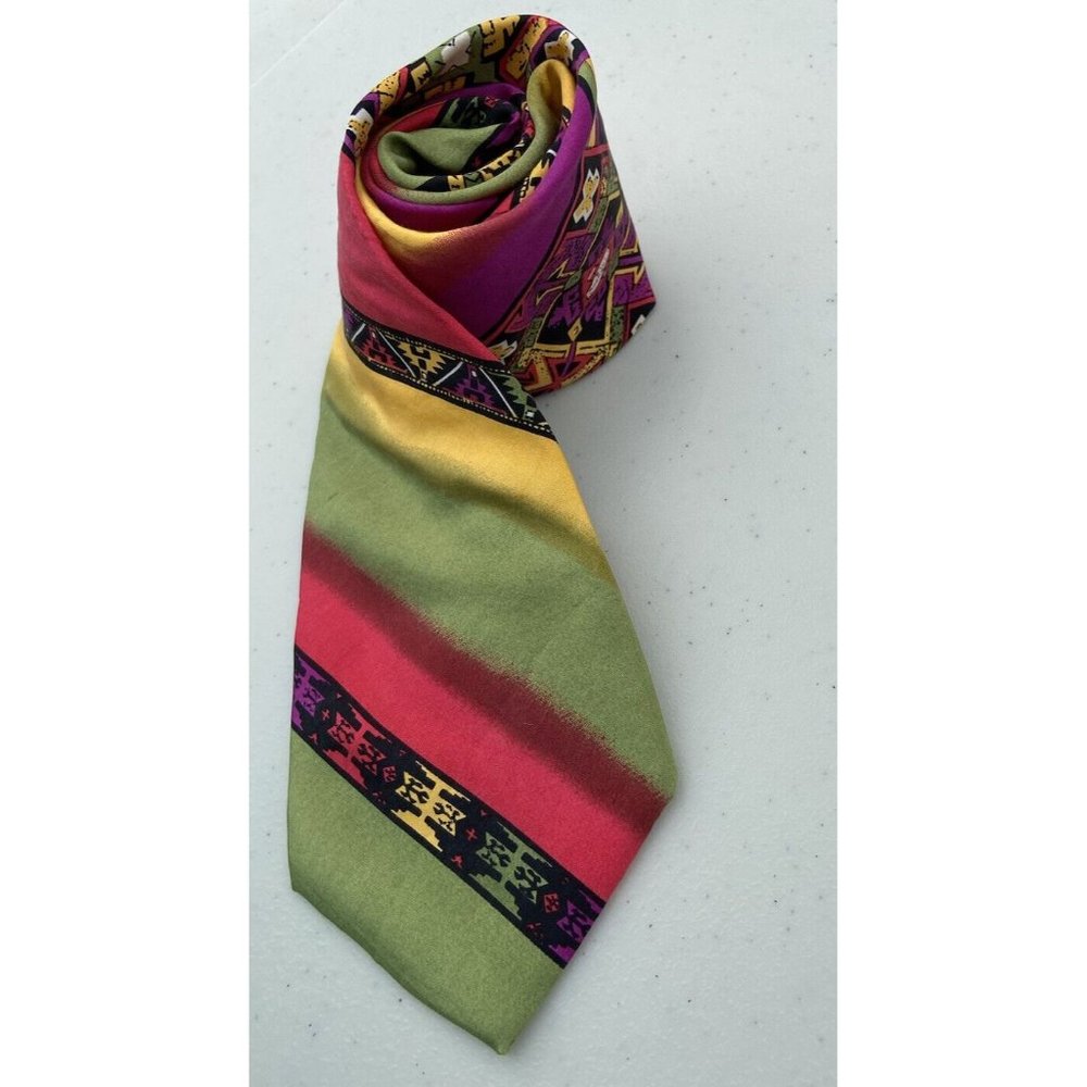 Vintage Pat Argenti Cravatte Mens Silk Retro Bold Colorful Handmade Tie Rare